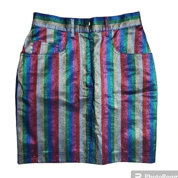 Moschino Rainbow Metallic Striped Mini Skirt M - Picture 2 of 10